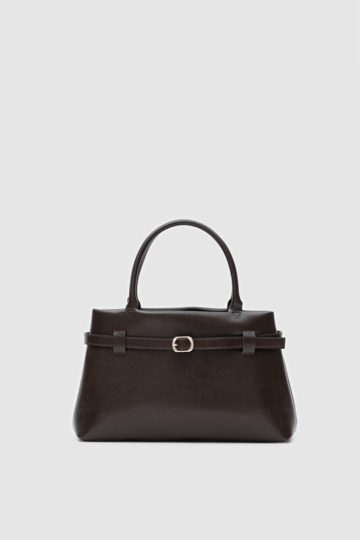 Amor Buckle Detailed Shoulder Bag Bitter Brown