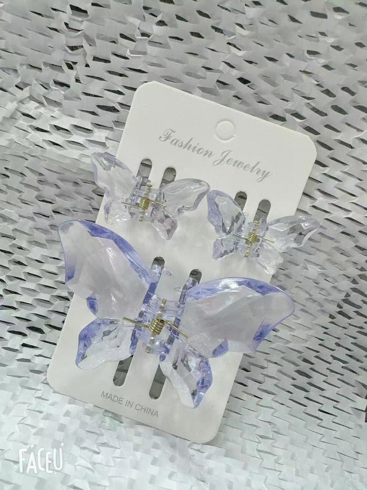 Transparent Butterfly Hair Claw 3pcs Set