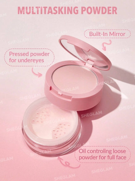 SHEGLAM Face & Under Eye Setting Powder Duo-Bubblegum 2 In 1 Pink