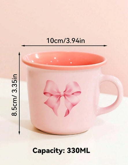 1pc Pink Ceramic Bow Cup - 330ml