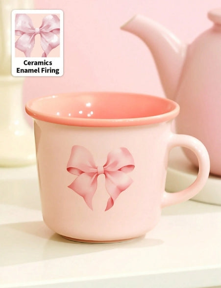 1pc Pink Ceramic Bow Cup - 330ml