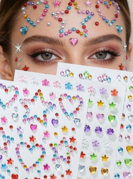 Random Mixed 3D Hair & Face Rhinestone Sticker Sheets