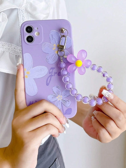 Anti-Fall Purple Phone Case with Flower Stud Bracelet -- GALAXY A05
