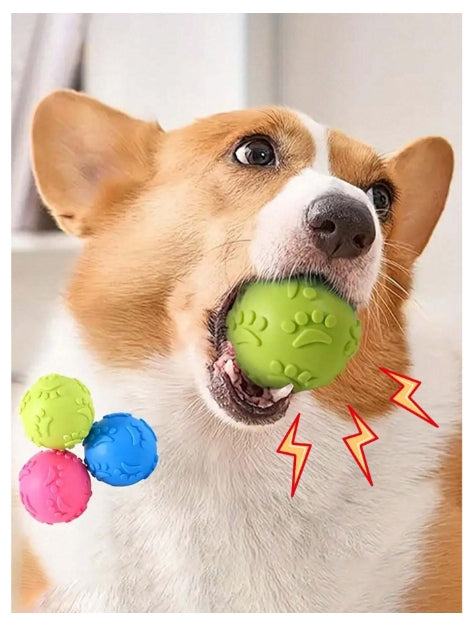 1pc Pink Dog Imprint Latex Chew Ball Toy with Dog Sounds