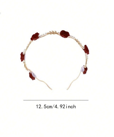 Old Red Rose with Faux Pearl Head Strap