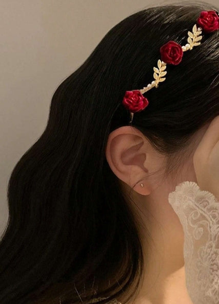 Old Red Rose with Faux Pearl Head Strap