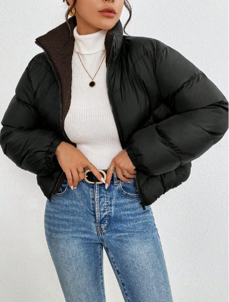 Women's High Neck Regular Black Winter Jacket Size SMALL