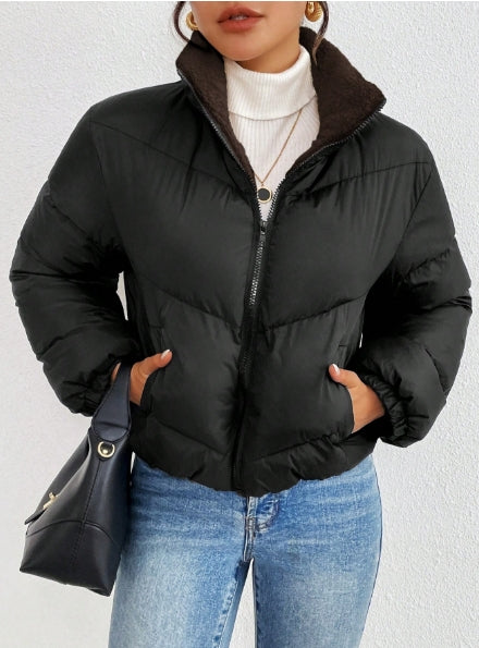 Women's High Neck Regular Black Winter Jacket Size SMALL
