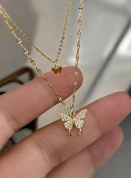 Gold Two-Layer Butterfly Necklace