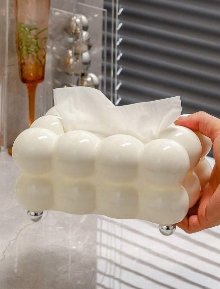 1pc Cream-Colored Plastic Cute Marshmallow Shaped Tissue Box