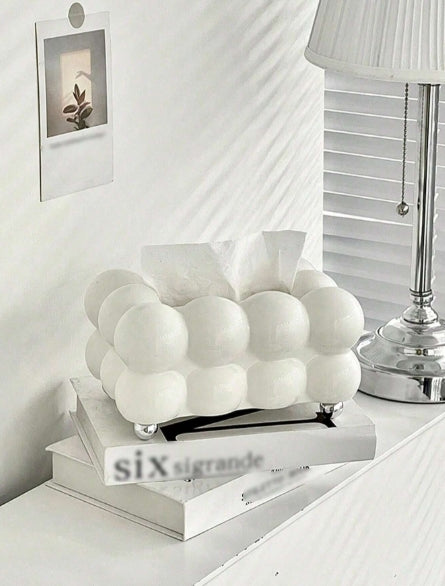 1pc Cream-Colored Plastic Cute Marshmallow Shaped Tissue Box