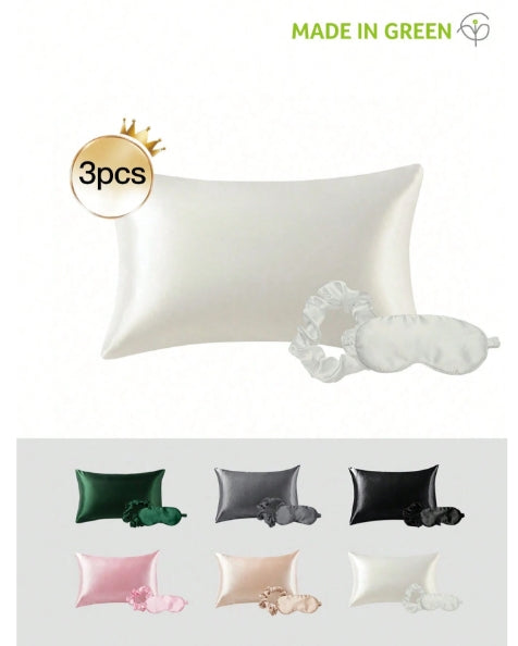 3pcs Satin set (pillow case + eye mask + scrunchie)