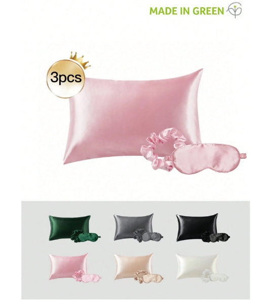 3pcs Satin set (pillow case + eye mask + scrunchie)