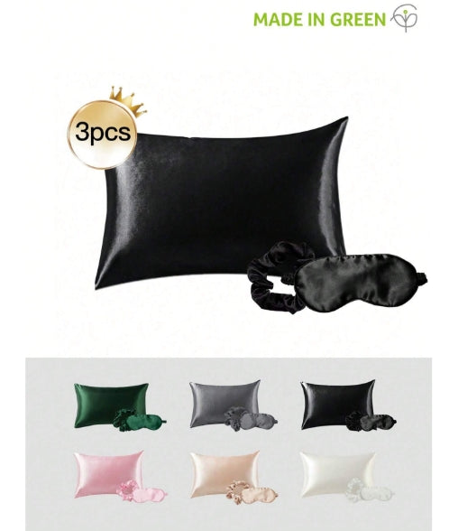 3pcs Satin set (pillow case + eye mask + scrunchie)