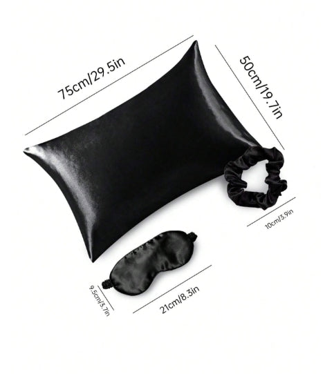 3pcs Satin set (pillow case + eye mask + scrunchie)