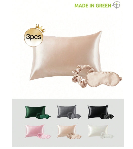3pcs Satin set (pillow case + eye mask + scrunchie)