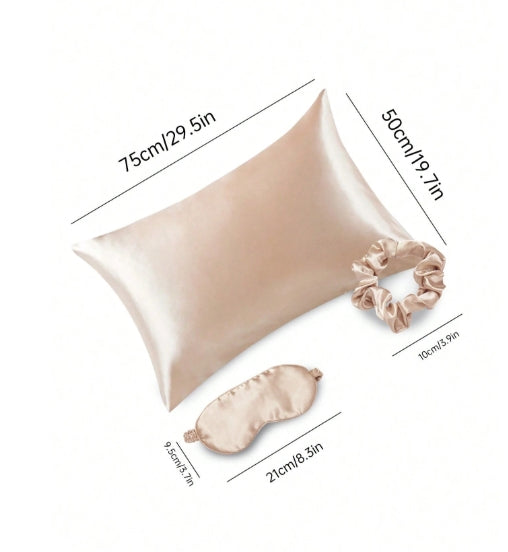 3pcs Satin set (pillow case + eye mask + scrunchie)