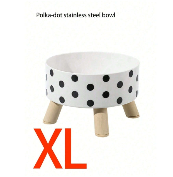 1pc Black & White Dot Round Pet Bowl With Adjustable Stand