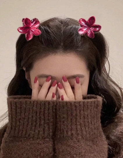 3pcs Floral Hair Clips Red Smudge (1L + 2S)