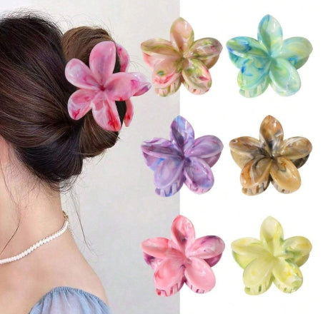 1pc Marble Flower Hair Clips 8cm (Random Colors)
