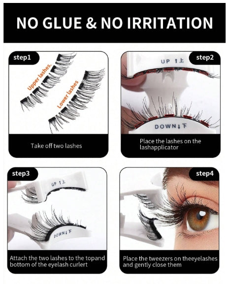 False Magnetic Eyelashes Set 2 Pairs with Professional Tweezers