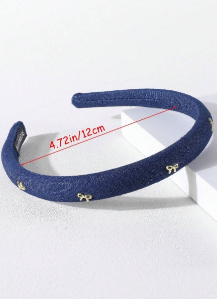 1pc Denim Blue Headband with Bow Trim