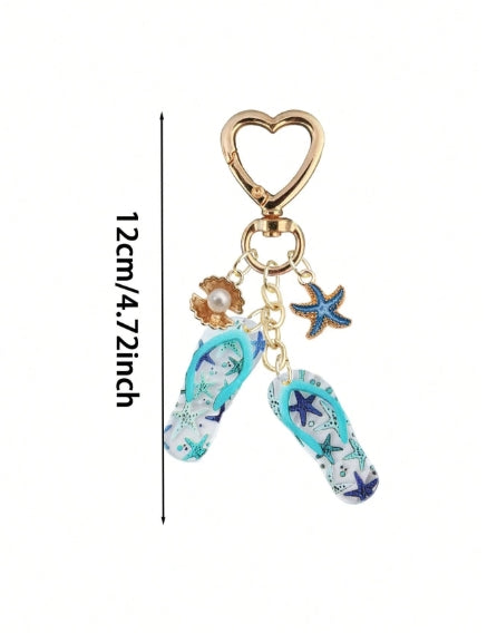 Blue Starfish and Flip Flop Pendant Keychain