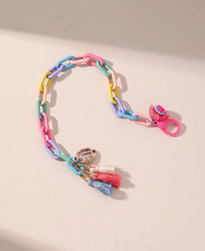 1pc Colorful Tassel & Flower Design Chain Anklet