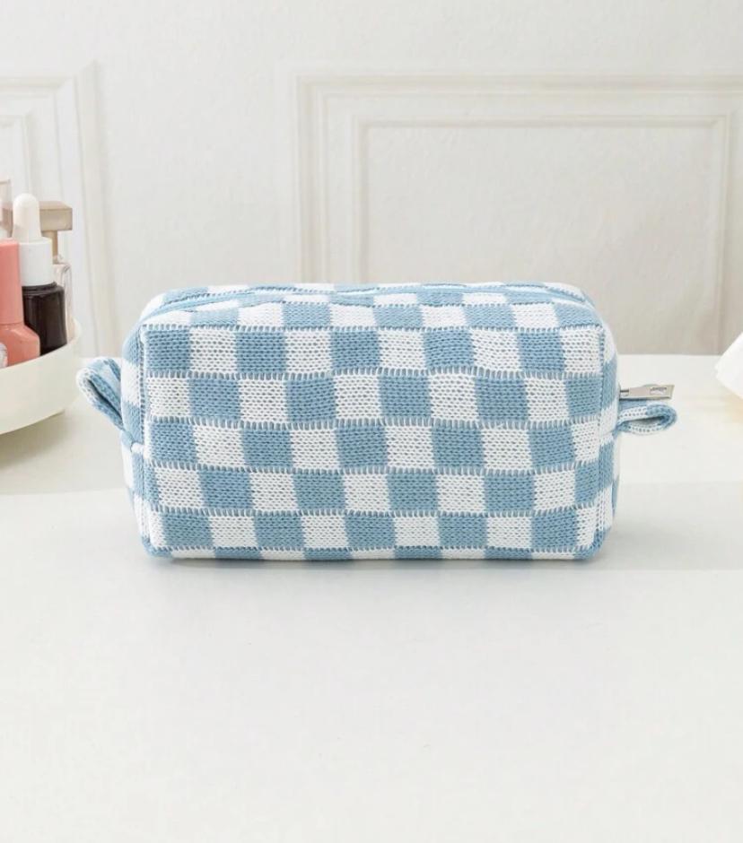 1 PC Blue & White Portable Makeup Bag