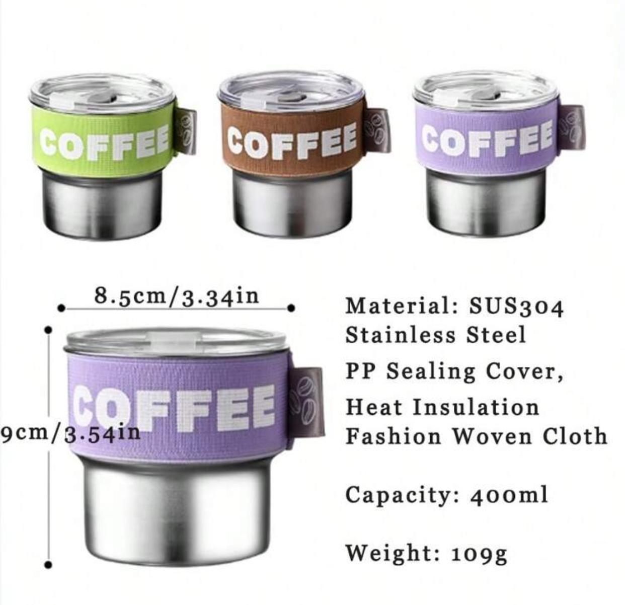 1pc Stainless Steel 400ml/13.53oz Portable Coffee Cup