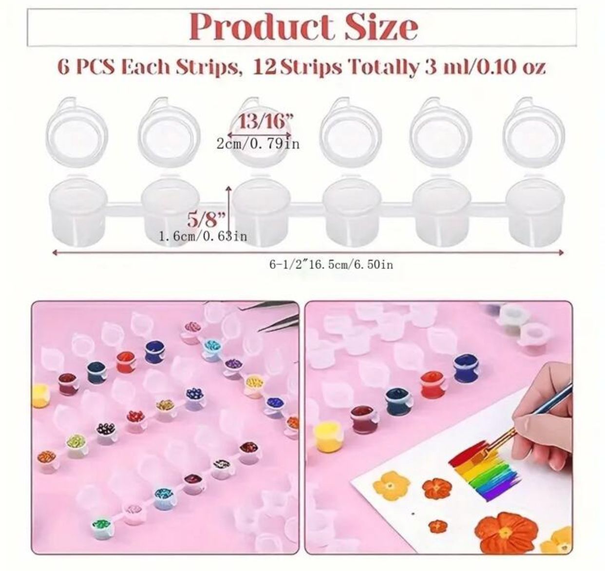 15 Strips Acrylic Mini Paint Containers with Lids