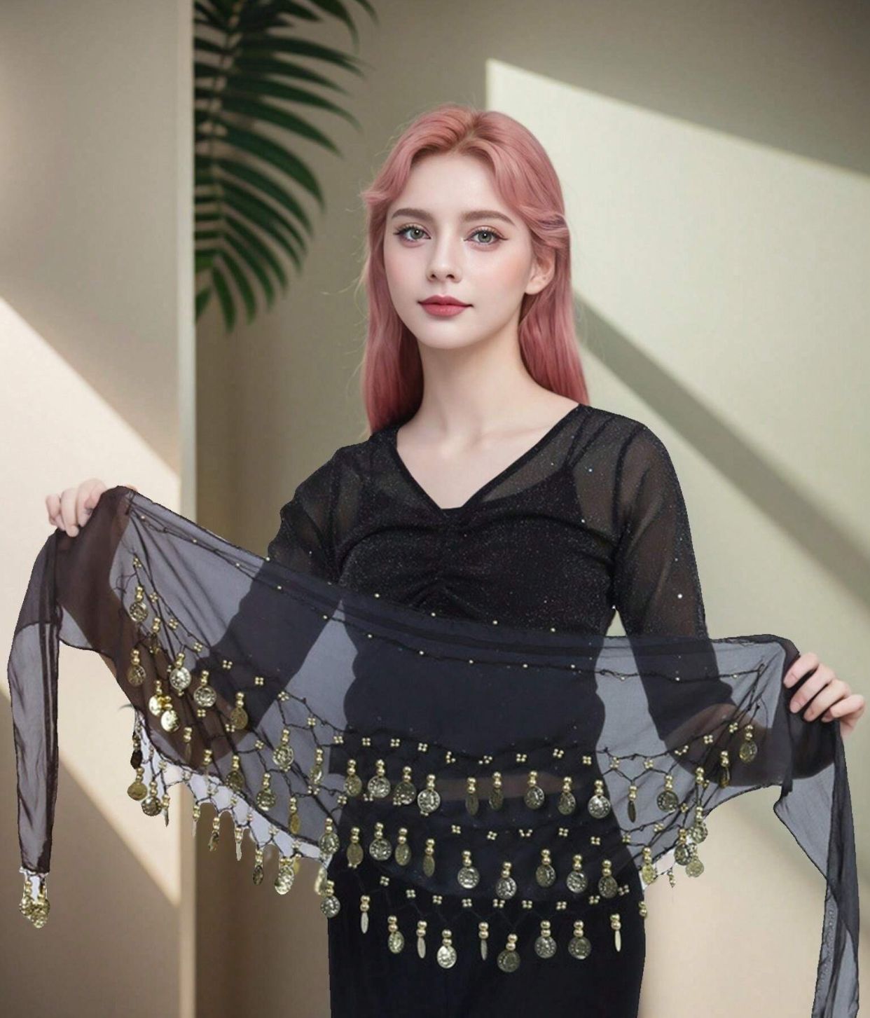1pc Black Belly Dance Waist Chain