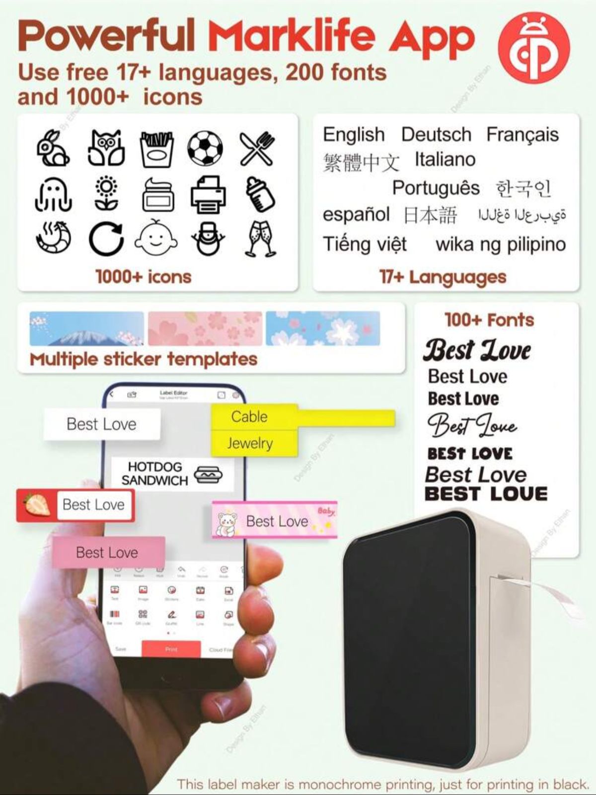 Beige Marklife Portable Inkless Bluetooth Thermal Printer Machine
