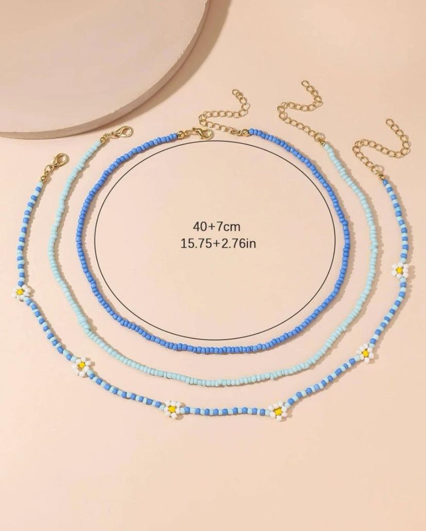 3pcs/set Flower Decor Beaded Necklace
