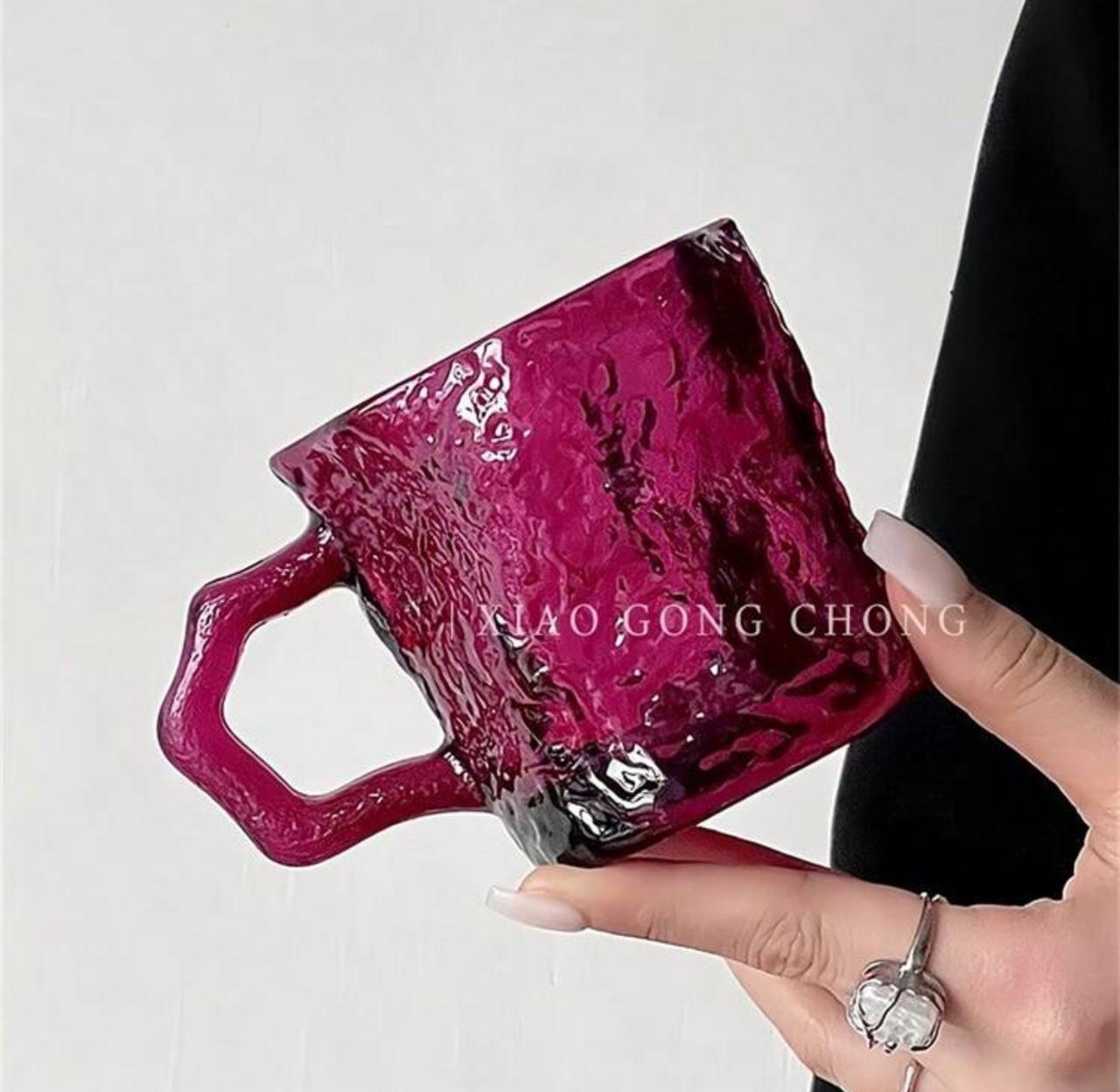 200ml Rose Red Ice Glacier Glass Cup with handle