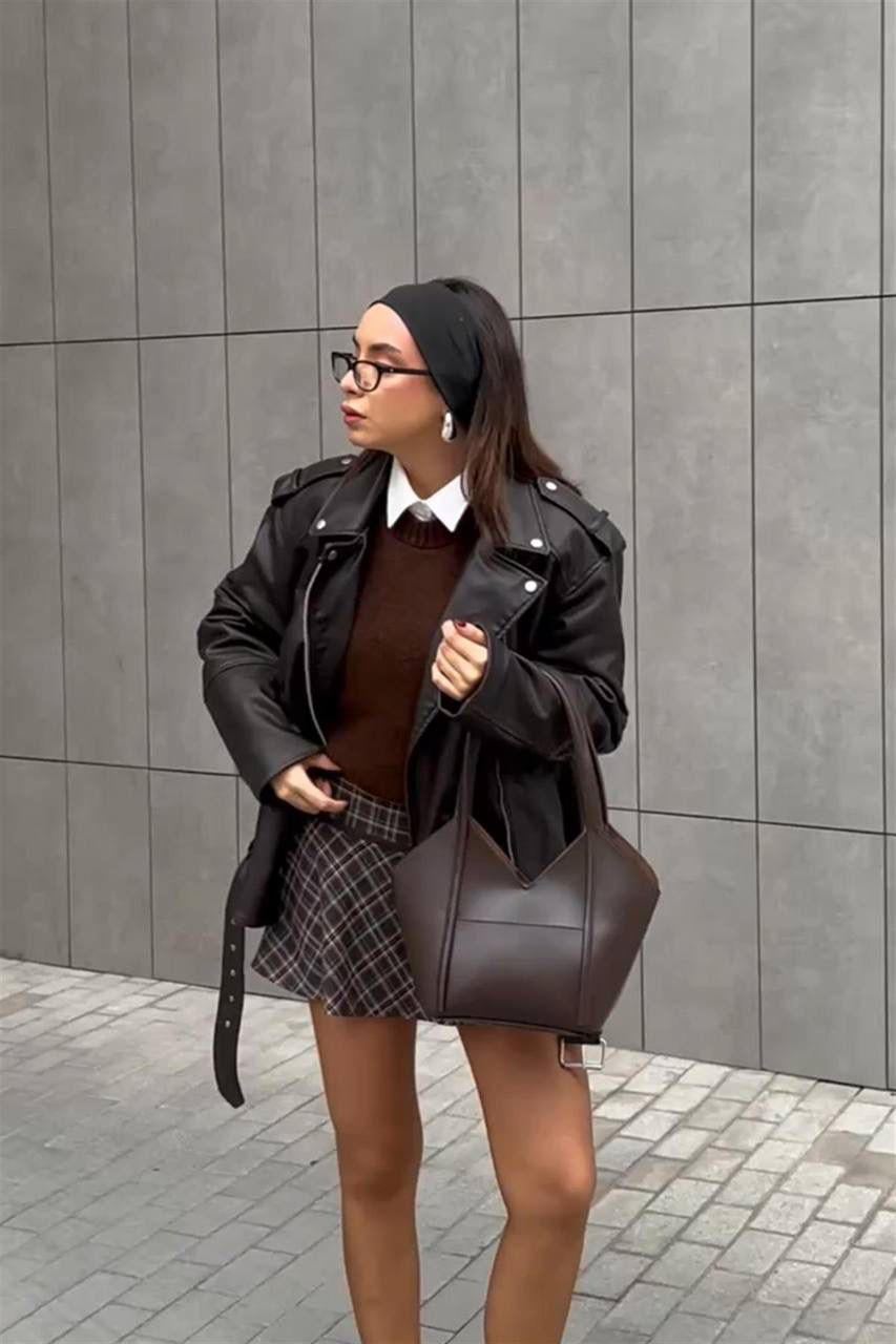 Zella Brown Leather Bag With Pouch
