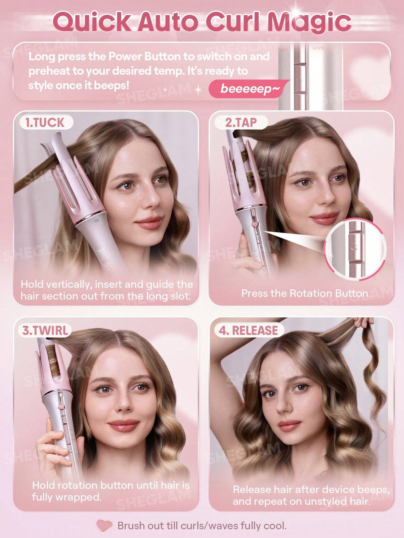 SHEGLAM HAIR Cupid's Charm One-Touch Instant Curler-19mm UK Plug