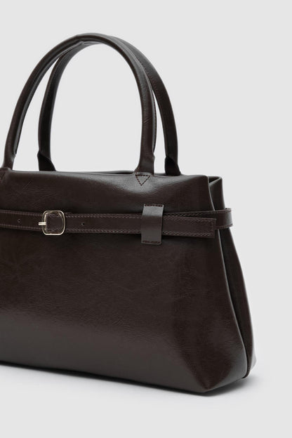 Amor Buckle Detailed Shoulder Bag Bitter Brown