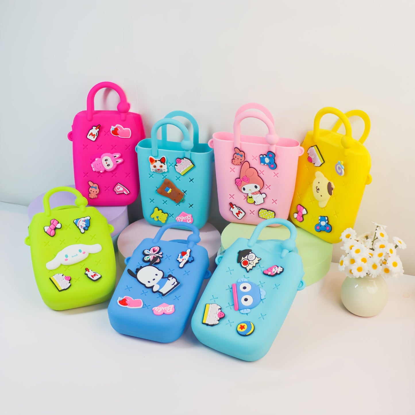 Mini Colorful Silicone Kids Crossbody with Detachable Charms