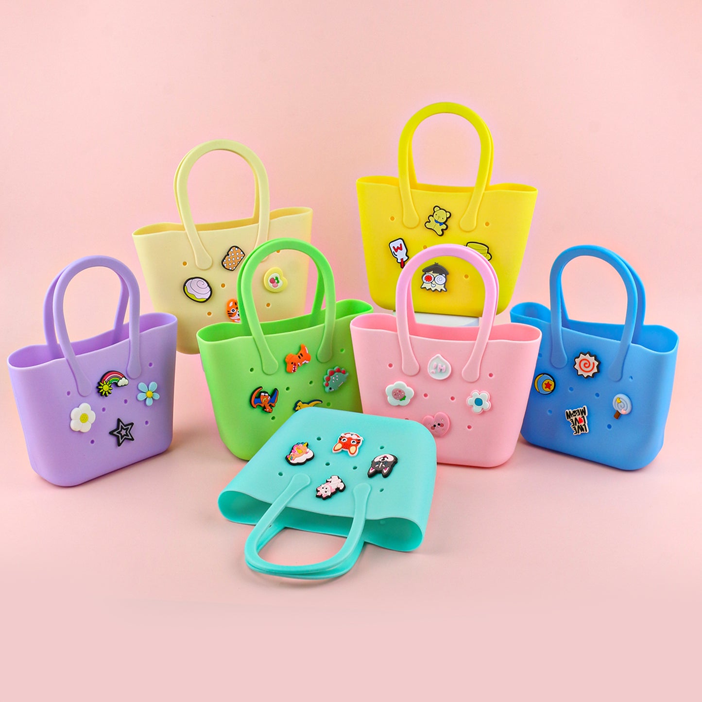 Mini Colorful Silicone Kids Bag with Detachable Charms