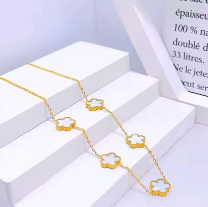 Stainless steel white four-leaf shape necklace