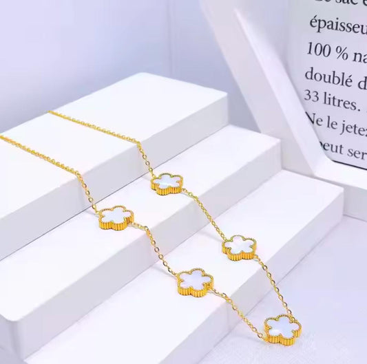 Stainless steel white four-leaf shape necklace