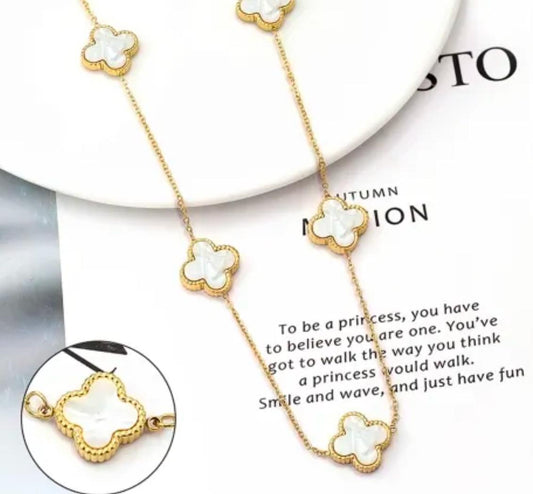 Stainless steel white four-leaf shape necklace