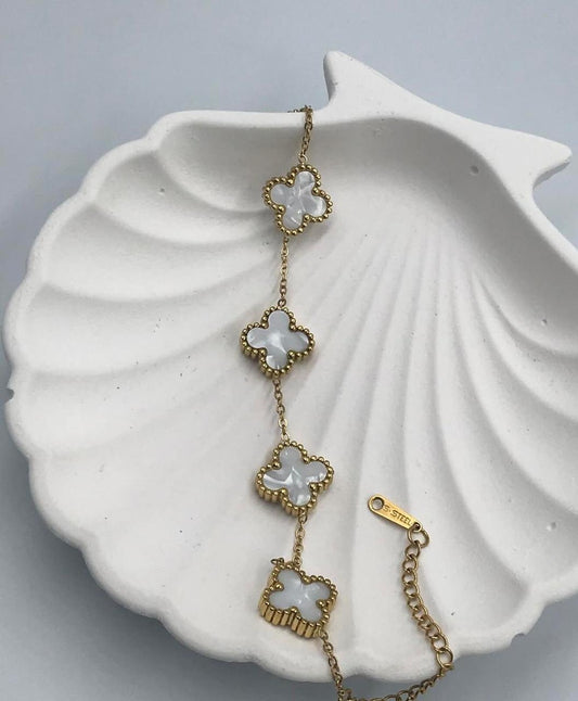 Stainless steel white four-leaf shape bracelet