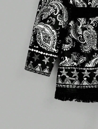 Oversized Woolen Coat with Flip Neck and Long Sleeve Belt Print- SIZE 0XL