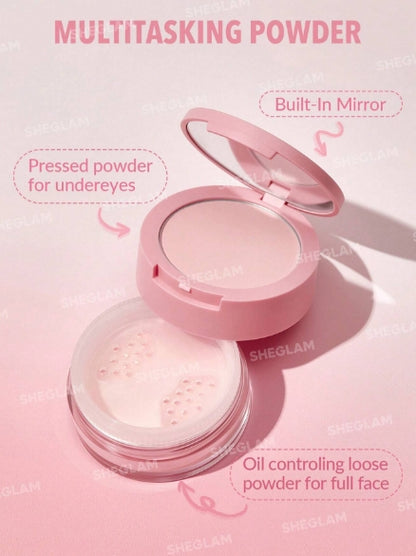 SHEGLAM Face & Under Eye Setting Powder Duo-Bubblegum 2 In 1 Pink