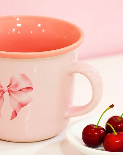 1pc Pink Ceramic Bow Cup - 330ml