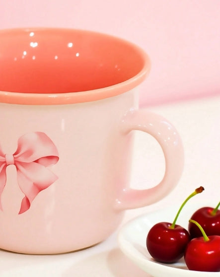 1pc Pink Ceramic Bow Cup - 330ml