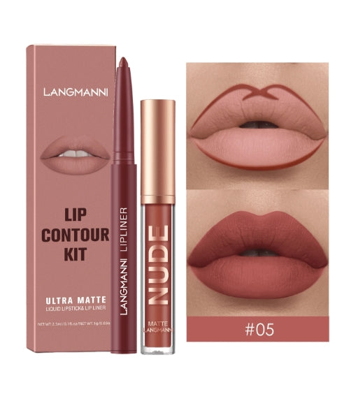 LANGMANNI 2pcs Waterproof Liquid Lipstick + Lipliner Set