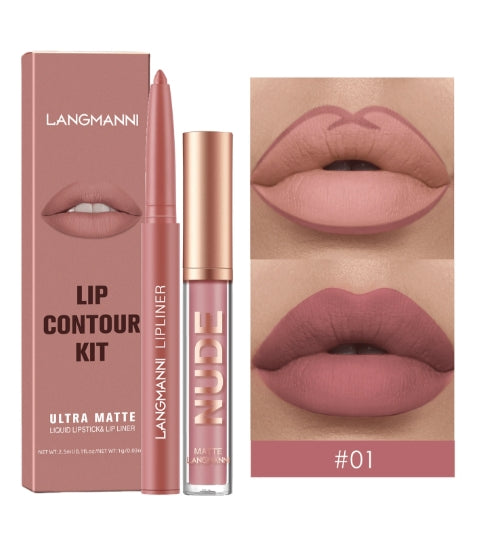 LANGMANNI 2pcs Waterproof Liquid Lipstick + Lipliner Set